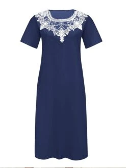 Women's Casual Dress White Dress Summer Dress Midi Dress Lace Patchwork Daily Date Going Out Fashion Basic Crew Neck Short Sleeve 2023 Loose Fit Black White Army Green Color M L XL XXL 3XL Size -Casual Print Dress Sales hjngcd1691557906909