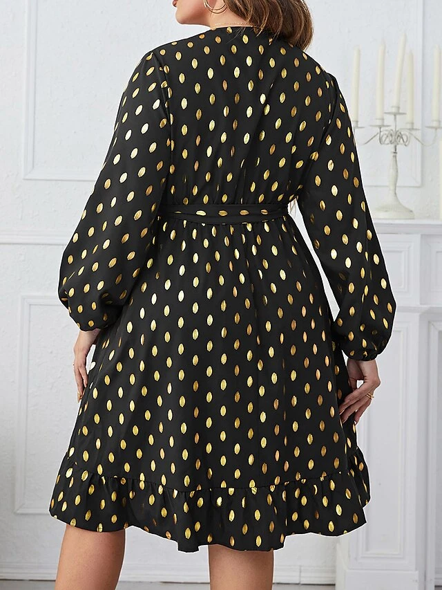 Women's Plus Size Party Dress Wedding Guest Dress Black Dress Midi Dress Black Long Sleeve Dot With Belt Spring Fall Winter V Neck Fashion Winter Dress Evening Party Wedding Guest 2023 XL XXL 3XL 4XL 3 Women's Plus Size Party Dress Wedding Guest Dress Black Dress Midi Dress Black Long Sleeve Dot With Belt Spring Fall Winter V Neck Fashion Winter Dress Evening Party Wedding Guest 2023 XL XXL 3XL 4XL - Image 3
