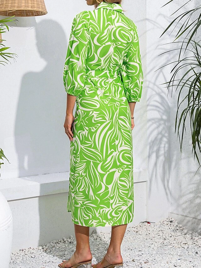 Women's Shirt Dress Casual Dress Wrap Dress Midi Dress Outdoor Daily Date Polyester Fashion Casual Split Neck Lace Up Split Long Sleeve Fall Winter 2023 Regular Fit Orange Green Floral S M L XL 2 Women's Shirt Dress Casual Dress Wrap Dress Midi Dress Outdoor Daily Date Polyester Fashion Casual Split Neck Lace Up Split Long Sleeve Fall Winter 2023 Regular Fit Orange Green Floral S M L XL - Image 2