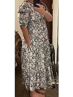 Women's Casual Dress Midi Dress Black Short Sleeve Floral Print Spring Summer V Neck Basic 2023 S M L XL XXL 3XL -Casual Print Dress Sales hjxivn1684393423720