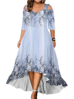 Women‘s Plus Size Curve Party Dress Wedding Guest Dress Swing Dress Long Dress Maxi Dress Light Green Fuchsia Green Half Sleeve Floral Cold Shoulder Summer Spring Fall V Neck Fashion Birthday -Casual Print Dress Sales hjzblf1690858069315