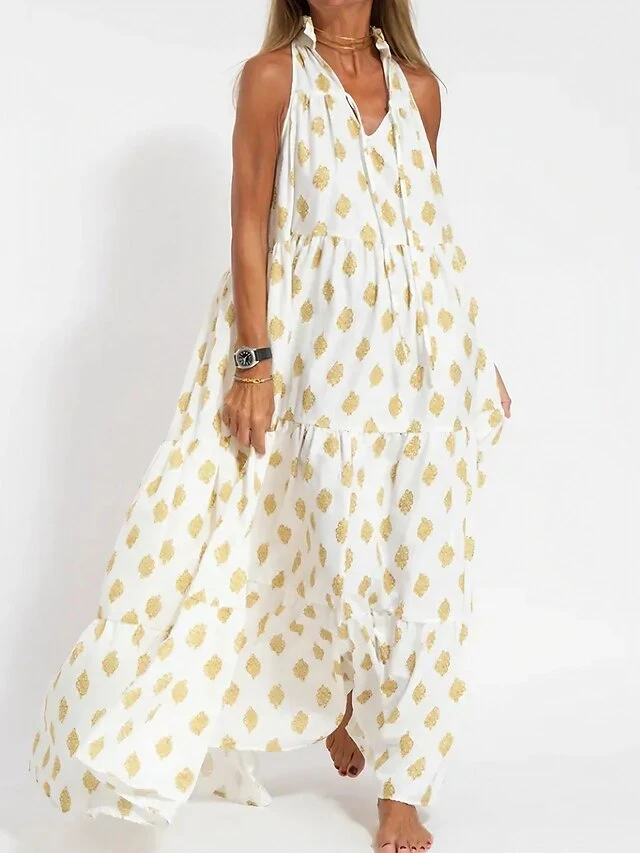 Women's Long Dress Maxi Dress Casual Dress Chiffon Dress Swing Dress Geometric Fashion Streetwear Outdoor Daily Holiday Print Sleeveless V Neck Dress Loose Fit White Summer Spring S M L XL XXL 1 Women's Long Dress Maxi Dress Casual Dress Chiffon Dress Swing Dress Geometric Fashion Streetwear Outdoor Daily Holiday Print Sleeveless V Neck Dress Loose Fit White Summer Spring S M L XL XXL
