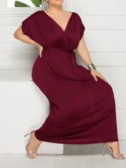 Women's Plus Size Curve Party Dress Sheath Dress Formal Dress Maxi Dress White Wine Royal Blue Short Sleeve Pure Color Lace Up Spring Fall Autumn V Neck Fashion Birthday Wedding Guest Vacation 29 Women's Plus Size Curve Party Dress Sheath Dress Formal Dress Maxi Dress White Wine Royal Blue Short Sleeve Pure Color Lace Up Spring Fall Autumn V Neck Fashion Birthday Wedding Guest Vacation -Casual Print Dress Sales hkworl1692178807116
