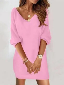 Women's Casual Dress Sweatshirt Dress Winter Dress Mini Dress Ruched Outdoor Street Daily Fashion Streetwear V Neck Long Sleeve 2023 Loose Fit Pink Color S M L XL XXL Size