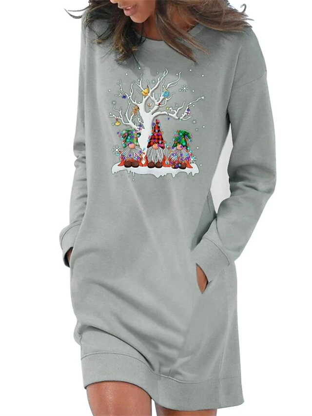 Women‘s Christmas Hoodie Dress Winter Dress Light Blue Grey White Long Sleeve Santa Claus Pocket Print Winter Fall Crew Neck Stylish Casual 2022 S M L XL 2XL / Cotton 6 Women‘s Christmas Hoodie Dress Winter Dress Light Blue Grey White Long Sleeve Santa Claus Pocket Print Winter Fall Crew Neck Stylish Casual 2022 S M L XL 2XL / Cotton - Image 6