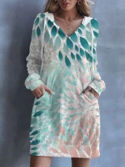 Women's Casual Dress Hoodie Dress Shift Dress Floral Pocket Drawstring Hooded Mini Dress Fashion Streetwear Outdoor Daily Long Sleeve Loose Fit Yellow Light Green Pink Spring Fall S M L XL XXL -Casual Print Dress Sales hlgihk1692855004663