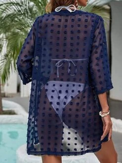 Women's Swimwear Cover Up Beach Top Normal Swimsuit Button UV Protection Polka Dot Black White Navy Blue V Wire Bathing Suits New Vacation Stylish -Casual Print Dress Sales hloafe1651637117176