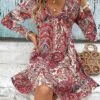 Women's Casual Dress Paisley Dress A Line Dress Floral Paisley Print V Neck Mini Dress Fashion Streetwear Outdoor Daily Long Sleeve Loose Fit Wine Navy Blue Royal Blue Spring Fall S M L XL XXL