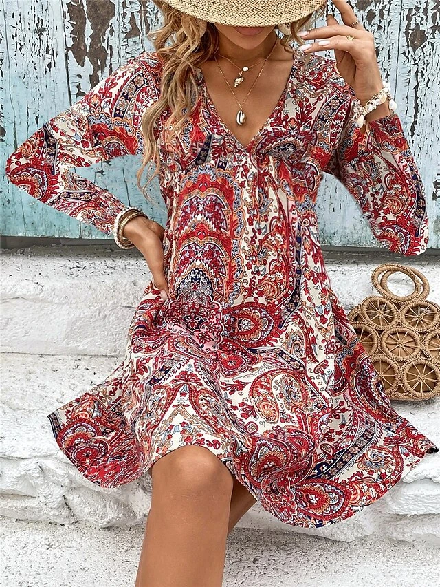 Women's Casual Dress Paisley Dress A Line Dress Floral Paisley Print V Neck Mini Dress Fashion Streetwear Outdoor Daily Long Sleeve Loose Fit Wine Navy Blue Royal Blue Spring Fall S M L XL XXL 1 Women's Casual Dress Paisley Dress A Line Dress Floral Paisley Print V Neck Mini Dress Fashion Streetwear Outdoor Daily Long Sleeve Loose Fit Wine Navy Blue Royal Blue Spring Fall S M L XL XXL