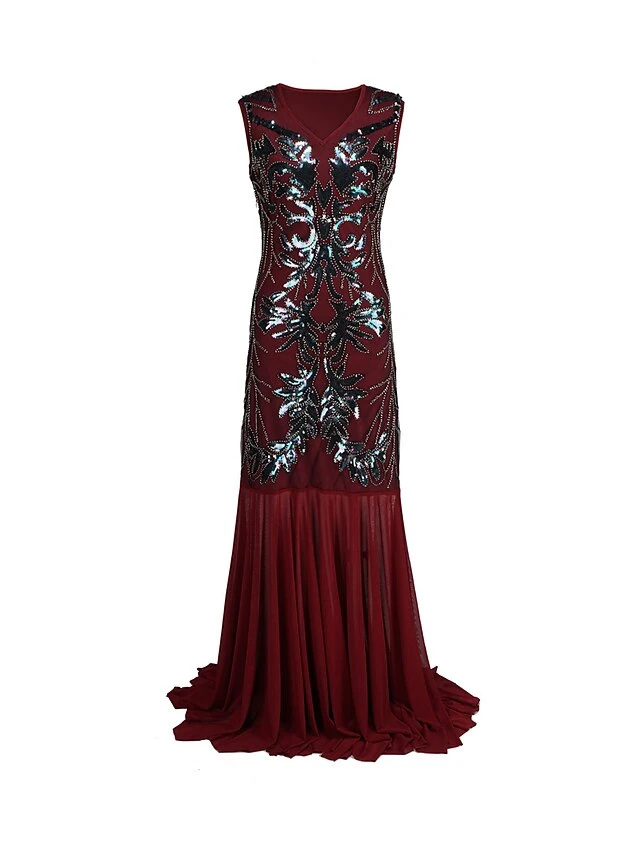 Women's Retro 1920s Sequin Dress Long Dress Maxi Dress Party Evening Party Sequins Patchwork Floral V Neck Sleeveless Regular Fit Spring Fall 2023 Black Red S M L XL 2 Women's Retro 1920s Sequin Dress Long Dress Maxi Dress Party Evening Party Sequins Patchwork Floral V Neck Sleeveless Regular Fit Spring Fall 2023 Black Red S M L XL - Image 2