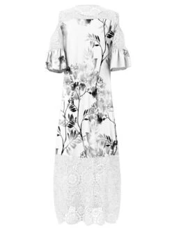 Women‘s Plus Size Curve Holiday Dress Floral Crew Neck Lace Half Sleeve Fall Spring Maxi Long Dress Date Vacation Dress Print -Casual Print Dress Sales hmuuxb1654584187081