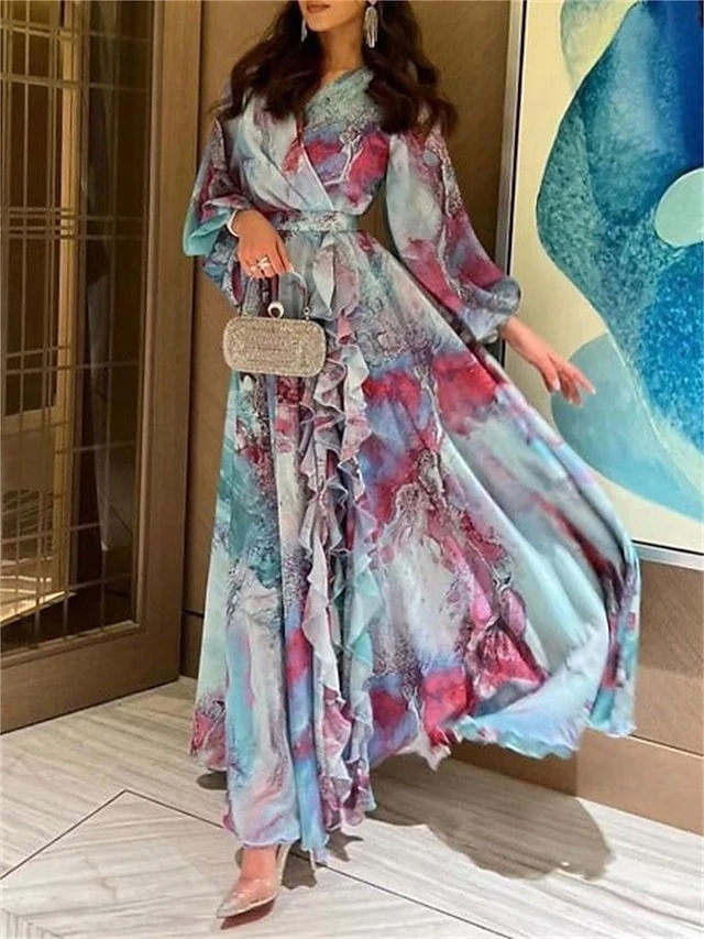 Women's Casual Dress Winter Dress Sheath Dress Tie Dye Ruched Ruffle V Neck Long Dress Maxi Dress Active Fashion Outdoor Daily Long Sleeve Regular Fit Blue Fall Winter S M L XL XXL 1 Women's Casual Dress Winter Dress Sheath Dress Tie Dye Ruched Ruffle V Neck Long Dress Maxi Dress Active Fashion Outdoor Daily Long Sleeve Regular Fit Blue Fall Winter S M L XL XXL