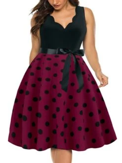 Women's Plus Size Curve Party Dress Polka Dot V Neck Bow Sleeveless Fall Spring Vintage 1950s Elegant Knee Length Dress Formal Party Dress 21 Women's Plus Size Curve Party Dress Polka Dot V Neck Bow Sleeveless Fall Spring Vintage 1950s Elegant Knee Length Dress Formal Party Dress -Casual Print Dress Sales hnpcix1637034072980