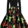 Women's Christmas Swing Dress Knee Length Dress Black Long SleeveTree Bow Print Fall Winter Round Neck VintageParty 2021 S M L XL XXL