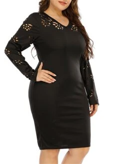 Women‘s Plus Size Curve Work Dress Sheath Dress Black Dress Fashion Midi Dress Cut Out V Neck Long Sleeve Plain Regular Fit Black Fall Winter XL XXL 3XL 4XL 14 Women‘s Plus Size Curve Work Dress Sheath Dress Black Dress Fashion Midi Dress Cut Out V Neck Long Sleeve Plain Regular Fit Black Fall Winter XL XXL 3XL 4XL -Casual Print Dress Sales hodxqr1691401416203
