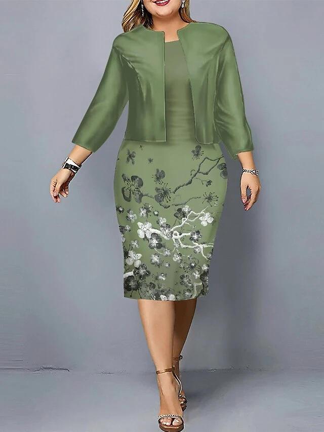 Women's Christmas Plus Size Curve Casual Dress Dress Set Two Piece Dress Floral Midi Dress Long Sleeve Print Crew Neck Fashion Outdoor Blue Purple Fall Winter L XL XXL 3XL 4XL 2 Women's Christmas Plus Size Curve Casual Dress Dress Set Two Piece Dress Floral Midi Dress Long Sleeve Print Crew Neck Fashion Outdoor Blue Purple Fall Winter L XL XXL 3XL 4XL - Image 2