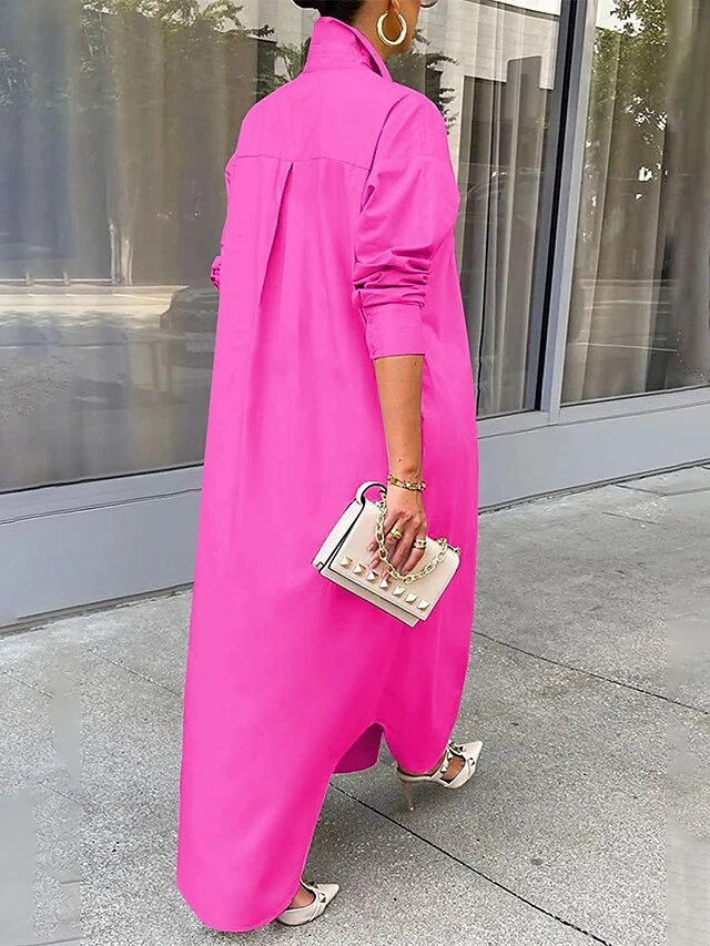 Women's Shirt Dress Casual Dress Midi Dress Outdoor Daily Vacation Polyester Fashion Modern Shirt Collar Split Long Sleeve Fall Winter 2023 Loose Fit Black White Yellow Plain S M L XL XXL 4 Women's Shirt Dress Casual Dress Midi Dress Outdoor Daily Vacation Polyester Fashion Modern Shirt Collar Split Long Sleeve Fall Winter 2023 Loose Fit Black White Yellow Plain S M L XL XXL - Image 4