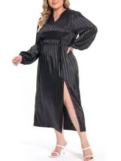 Women's Plus Size Curve Work Dress Satin Dress Black Dress Plain Midi Dress Long Sleeve Split V Neck Fashion Office Black Fall Winter L XL XXL 3XL 4XL 11 Women's Plus Size Curve Work Dress Satin Dress Black Dress Plain Midi Dress Long Sleeve Split V Neck Fashion Office Black Fall Winter L XL XXL 3XL 4XL -Casual Print Dress Sales horbnq1694772908385