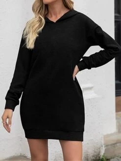 Women's Casual Dress Hoodie Dress Midi Dress Fashion Daily Outdoor Vacation Going Out Hoodie Pocket Solid Color Loose Fit Black White Red S M L XL XXL -Casual Print Dress Sales hpjjdc1697023557347
