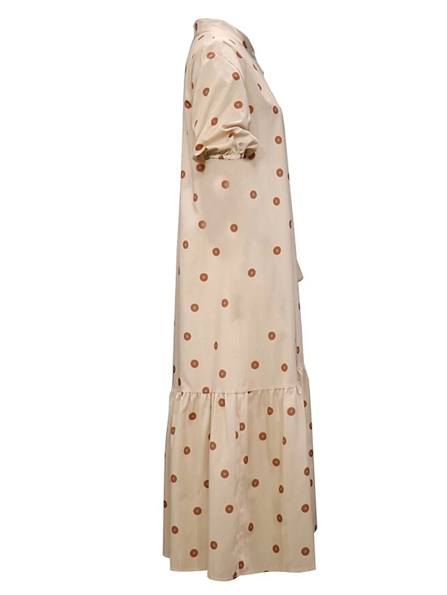 Women's Shirt Dress Casual Dress Swing Dress Midi Dress Outdoor Daily Vacation Polyester Fashion Basic Stand Collar Ruffle Button Half Sleeve Summer Spring Fall 2023 Regular Fit White Khaki Polka Dot 3 Women's Shirt Dress Casual Dress Swing Dress Midi Dress Outdoor Daily Vacation Polyester Fashion Basic Stand Collar Ruffle Button Half Sleeve Summer Spring Fall 2023 Regular Fit White Khaki Polka Dot - Image 3