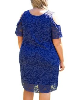 Women's Plus Size Curve Casual Dress Lace Dress A Line Dress Plain Mini Dress Short Sleeve Lace Patchwork V Neck Fashion Outdoor ArmyGreen Blue Fall Winter XL XXL 3XL 4XL -Casual Print Dress Sales hrclqb1695025632156