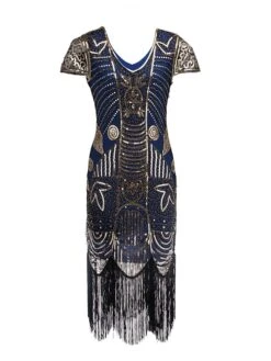 Women's Retro 1920s Fringe Dress Midi Dress Party Holiday Sequins Tassel Fringe Leaf V Neck Short Sleeve Regular Fit Spring Fall 2023 Red Blue S M L XL 7 Women's Retro 1920s Fringe Dress Midi Dress Party Holiday Sequins Tassel Fringe Leaf V Neck Short Sleeve Regular Fit Spring Fall 2023 Red Blue S M L XL -Casual Print Dress Sales hsakgm1693533782628