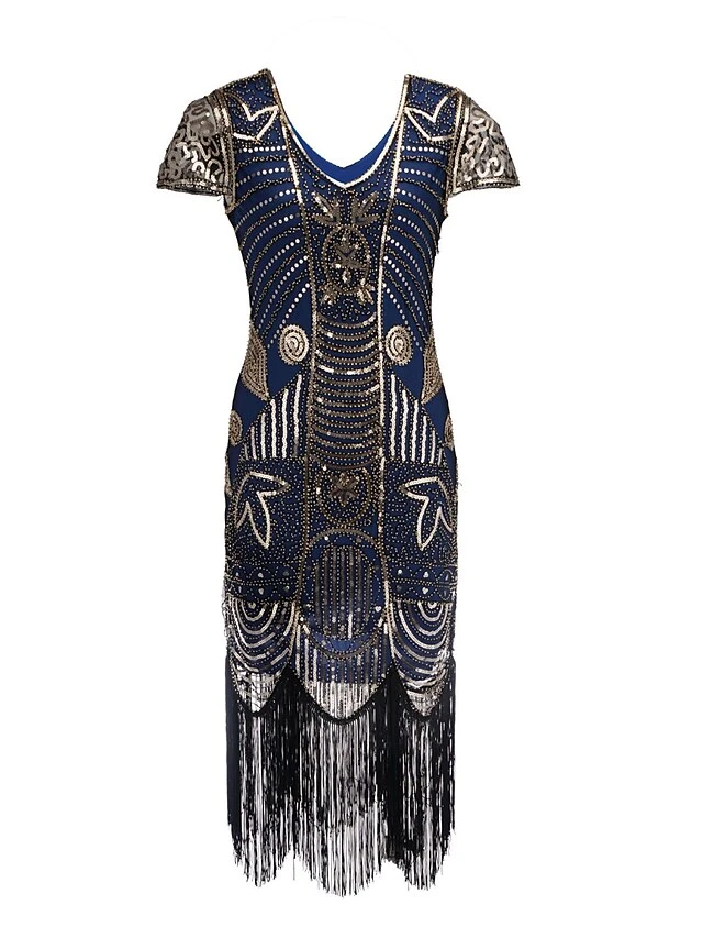Women's Retro 1920s Fringe Dress Midi Dress Party Holiday Sequins Tassel Fringe Leaf V Neck Short Sleeve Regular Fit Spring Fall 2023 Red Blue S M L XL 4 Women's Retro 1920s Fringe Dress Midi Dress Party Holiday Sequins Tassel Fringe Leaf V Neck Short Sleeve Regular Fit Spring Fall 2023 Red Blue S M L XL - Image 4