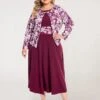 Women‘s Plus Size Curve Dress Set Print Crew Neck Long Sleeve Spring Fall Elegant Maxi Long Dress Formal Party Dress