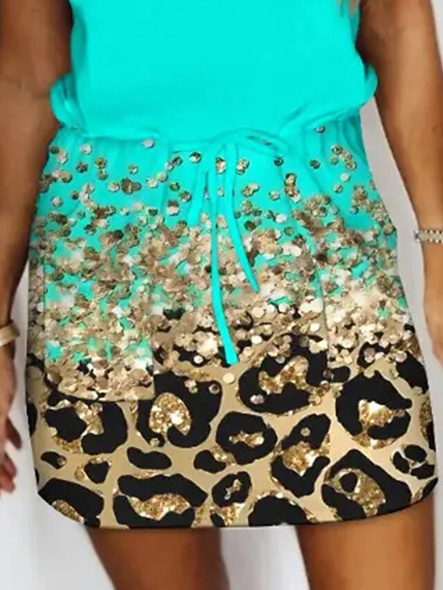 Women's Casual Dress Summer Dress Slip Dress Leopard Pocket Drawstring Strap Mini Dress Active Fashion Outdoor Daily Sleeveless Regular Fit Green Summer Spring S M L XL XXL 3 Women's Casual Dress Summer Dress Slip Dress Leopard Pocket Drawstring Strap Mini Dress Active Fashion Outdoor Daily Sleeveless Regular Fit Green Summer Spring S M L XL XXL - Image 3