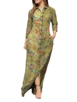 Women's Shirt Dress Casual Dress Shift Dress Maxi Long Dress Winter Dress Daily Holiday Polyester Casual Mature Shirt Collar Button Pocket Long Sleeve Summer Spring Fall 2023 Regular Fit Pink Blue -Casual Print Dress Sales hsupuo1657786309203