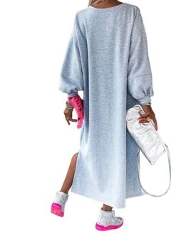 Women's Casual Dress Sweatshirt Dress Winter Dress Long Dress Maxi Dress Split Outdoor Street Daily Active Fashion Crew Neck Long Sleeve 2023 Loose Fit Gray Color S M L XL Size -Casual Print Dress Sales htyqwz1695292953615
