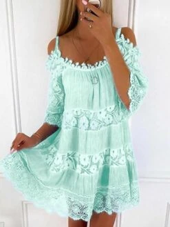 Women's Casual Dress Lace Dress Mini Dress Black Green Light Blue Half Sleeve Pure Color Lace Summer Spring Crew Neck Stylish Vacation Loose Fit 2023 S M L XL XXL 3XL 4XL 5XL