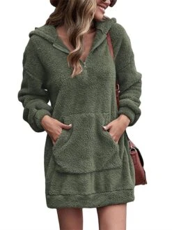 Women‘s Hoodie Dress Winter Dress Black Pink Army Green Navy Blue Beige Gray Long Sleeve Pure Color Zipper Pocket Winter Fall Hooded Stylish Casual Fall Dress Loose Fit 2022 S M L XL 2XL 3XL -Casual Print Dress Sales hujnna1664249542931