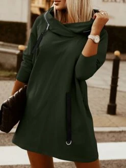 Women‘s Hoodie Dress Winter Dress Black Army Green Red Long Sleeve Pure Color Zipper Pocket Winter Fall Hooded Stylish Modern Mature Fall Dress 2022 S M L XL XXL 3XL 4XL 5XL -Casual Print Dress Sales hupotv1664423547228