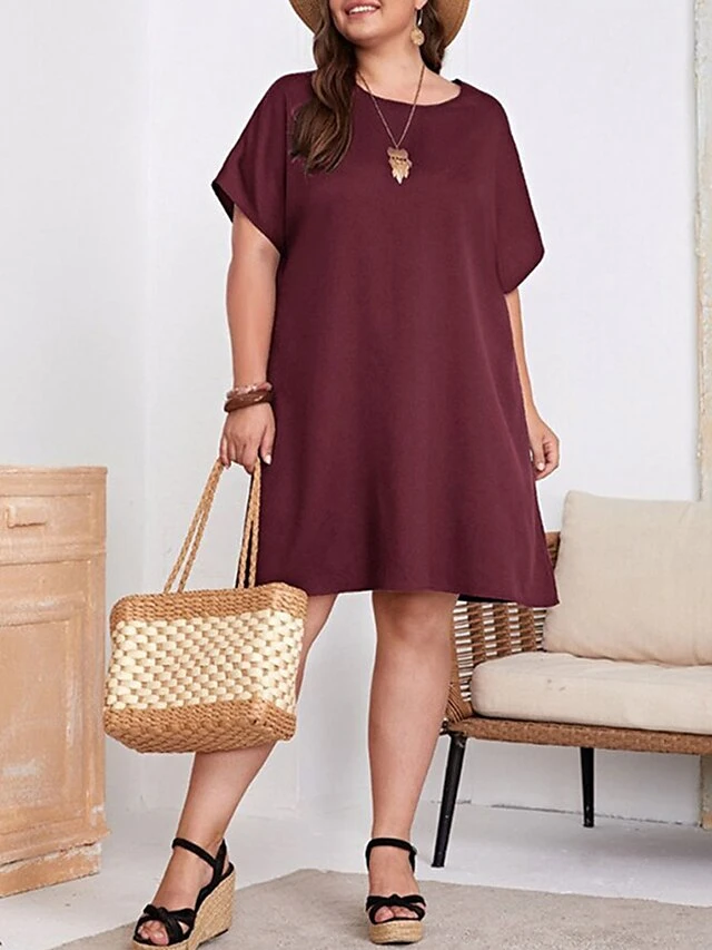 Women‘s Plus Size Curve Casual Dress T Shirt Dress Tee Dress Shift Dress Solid Color Midi Dress Short Sleeve Crew Neck Basic Daily Black Red Spring Summer L 3XL 4XL 5XL 6XL 18 Women‘s Plus Size Curve Casual Dress T Shirt Dress Tee Dress Shift Dress Solid Color Midi Dress Short Sleeve Crew Neck Basic Daily Black Red Spring Summer L 3XL 4XL 5XL 6XL - Image 18