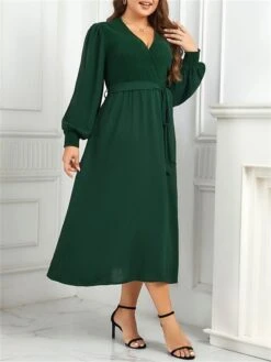 Women's Plus Size Curve Casual Dress Sheath Dress Plain Midi Dress Long Sleeve Lace Up Split V Neck Fashion Outdoor Green Fall Winter XL XXL 3XL 4XL 12 Women's Plus Size Curve Casual Dress Sheath Dress Plain Midi Dress Long Sleeve Lace Up Split V Neck Fashion Outdoor Green Fall Winter XL XXL 3XL 4XL -Casual Print Dress Sales huxbfc1695031566980
