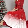 Women's Casual Dress Christmas Dress Winter Dress Snowflake Ombre Print V Neck Midi Dress Fashion Streetwear Outdoor Christmas 3/4 Length Sleeve Regular Fit Wine Fall Winter S M L XL XXL