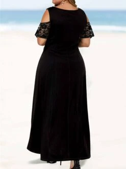 Women‘s Plus Size Curve Party Dress Lace Dress A Line Dress Solid Color Long Dress Maxi Dress Short Sleeve Lace Crew Neck Modern Party Black Red Spring Summer XL XXL 3XL 4XL 5XL -Casual Print Dress Sales hvieyx1672986117849