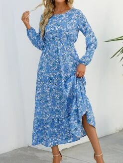 Women's Casual Dress Swing Dress A Line Dress Floral Print Crew Neck Long Dress Maxi Dress Fashion Modern Daily Holiday Long Sleeve Regular Fit Black White Yellow Fall Winter S M L XL -Casual Print Dress Sales hvsefz1695036771038