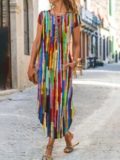 Women's Casual Dress Shift Dress Summer Dress Geometric Color Block Pocket Split Crew Neck Long Dress Maxi Dress Fashion Streetwear Outdoor Daily Short Sleeve Regular Fit Red Navy Blue Blue Summer 10 Women's Casual Dress Shift Dress Summer Dress Geometric Color Block Pocket Split Crew Neck Long Dress Maxi Dress Fashion Streetwear Outdoor Daily Short Sleeve Regular Fit Red Navy Blue Blue Summer -Casual Print Dress Sales hwdvgu1688965624582