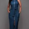 Women's Denim Dress Bodycon Sheath Dress Maxi Long Dress Denim Stylish Casual Daily Vacation Going Out Crew Neck Lace Up Zipper Sleeveless Summer Spring Fall 2023 Slim Blue Pure Color S M L XL