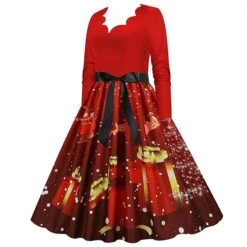 Women's Christmas Party Dress Swing DressKnee Length Dress Green Wine Dark Green Red Black Long Sleeve Santa Claus Elk Snowman Print Fall Winter V Neck Vintage Party Elegant Party 2022 S M L XL XXL -Casual Print Dress Sales hxaqee1665475511983