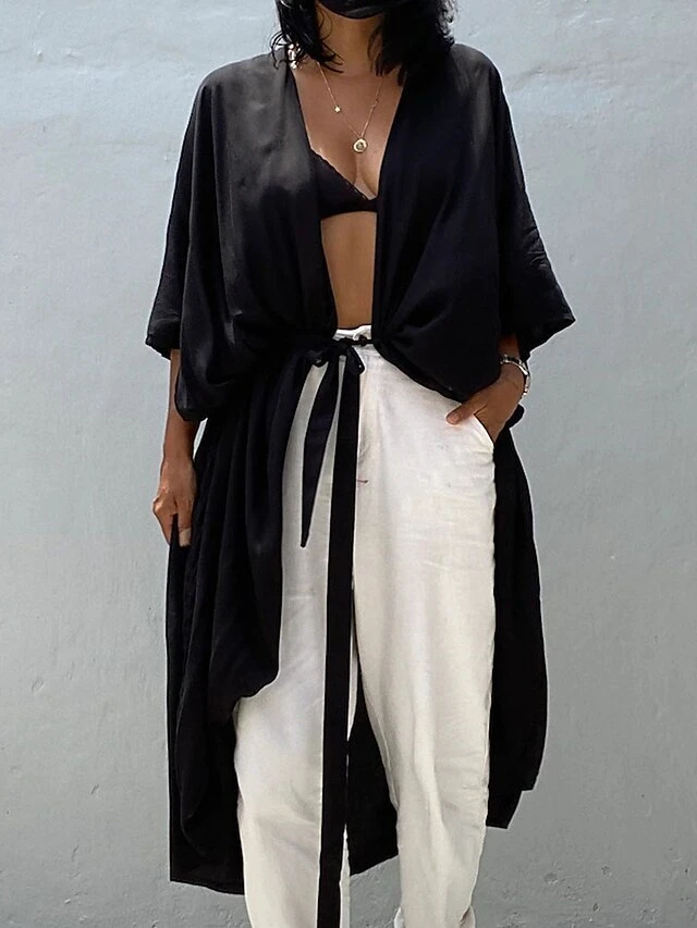 Women's Swimwear Cover Up Beach Top Normal Swimsuit Lace Up Pleated UV Protection Pure Color Black White Red Royal Blue Beige V Wire Bathing Suits New Vacation Holiday 11 Women's Swimwear Cover Up Beach Top Normal Swimsuit Lace Up Pleated UV Protection Pure Color Black White Red Royal Blue Beige V Wire Bathing Suits New Vacation Holiday - Image 11