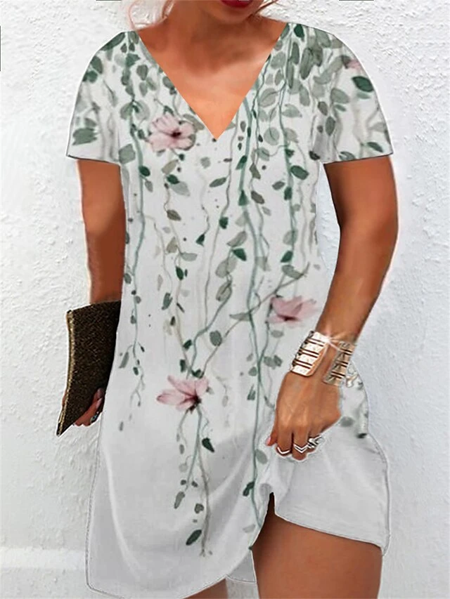 Women‘s Plus Size Curve Casual Dress Leaf Floral Mini Dress Short Sleeve Print V Neck Fashion Daily White Pink Summer Spring L XL XXL 3XL 4XL 1 Women‘s Plus Size Curve Casual Dress Leaf Floral Mini Dress Short Sleeve Print V Neck Fashion Daily White Pink Summer Spring L XL XXL 3XL 4XL
