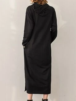 Women's Casual Dress Hoodie Dress Long Dress Maxi Dress Fashion Daily Outdoor Home Vacation Crew Neck Pocket Pure Color Pure Color Loose Fit Black Brown Army Green M L XL XXL -Casual Print Dress Sales hyeaga1693294402473