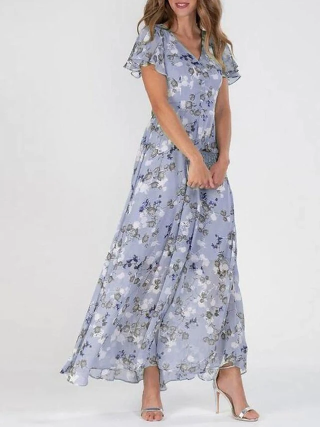 Women's Casual Dress Swing Dress Floral Dress Chiffon Long Dress Maxi Dress Green Blue Light Blue Short Sleeve Floral Ruffle Spring Summer V Neck Fashion Daily Date Vacation 2023 S M L XL XXL 3XL 4 Women's Casual Dress Swing Dress Floral Dress Chiffon Long Dress Maxi Dress Green Blue Light Blue Short Sleeve Floral Ruffle Spring Summer V Neck Fashion Daily Date Vacation 2023 S M L XL XXL 3XL - Image 4