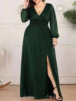 Women's Plus Size Curve Party Dress Sheath Dress Burgundy Dress Solid Color Plain Long Dress Maxi Dress Long Sleeve V Neck Fashion Party Black Wine Fall Winter L XL XXL 3XL 4XL -Casual Print Dress Sales hzilqo1695018858169
