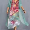 Women‘s Plus Size Curve Two Piece Dress Floral Crew Neck Print 3/4 Length Sleeve Fall Spring Casual Maxi Long Dress Daily Holiday Dress