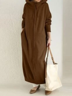 Women's Casual Dress Hoodie Dress Shift Dress Long Dress Maxi Dress Pocket Outdoor Street Daily Active Fashion Hooded Long Sleeve 2023 Loose Fit Black Brown Gray Color S M L XL XXL Size -Casual Print Dress Sales iapyvb1692776285754