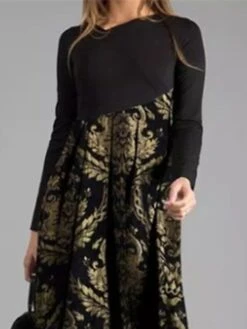 Women's Midi Dress Yellow Gray Long Sleeve Floral Print Winter Fall V Neck Mature Winter Dress Fall Dress 2023 S M L XL XXL 3XL -Casual Print Dress Sales iaqfoh1661312885181